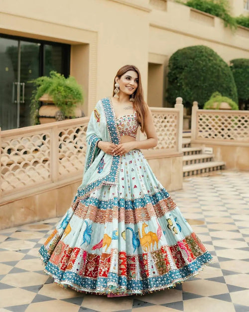 Muslin Cotton Digital Print Mirror Work Designer Chaniya Choli for Navratri
