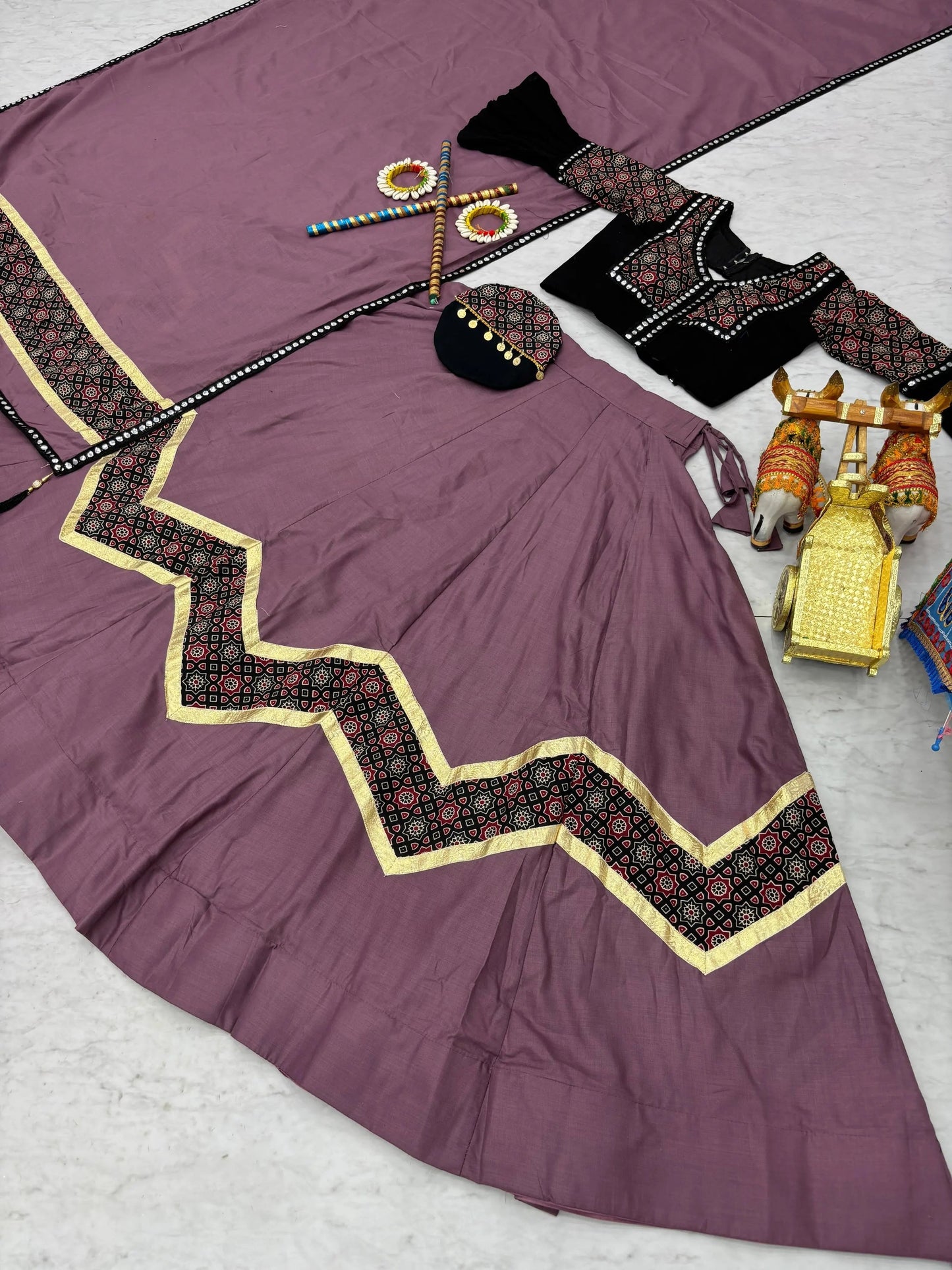 Pure Cotton Ajrakh Print with Mirror work Navratri Special Chaniya Choli (Ready to Wear)