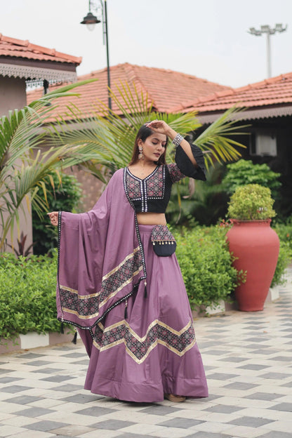 Pure Cotton Ajrakh Print with Mirror work Navratri Special Chaniya Choli (Ready to Wear)