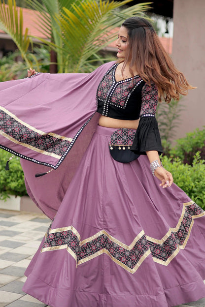 Pure Cotton Ajrakh Print with Mirror work Navratri Special Chaniya Choli (Ready to Wear)