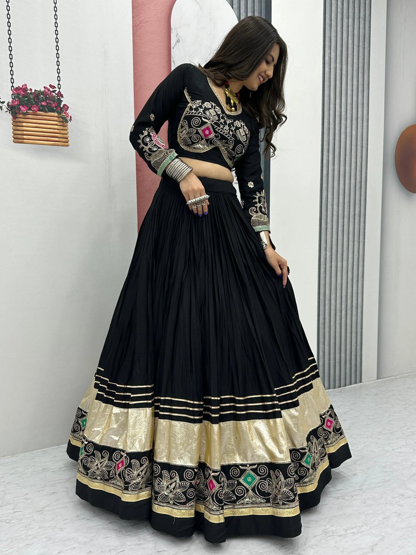 Pure Cotton Thread Embroidery Work 6M Flair work Navratri Special Designer Chaniya Choli (Ready To Wear)