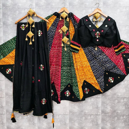 Pure Rayon Multicolor Bandhani Print Navratri Special Designer Chaniya Choli (Ready to Wear)
