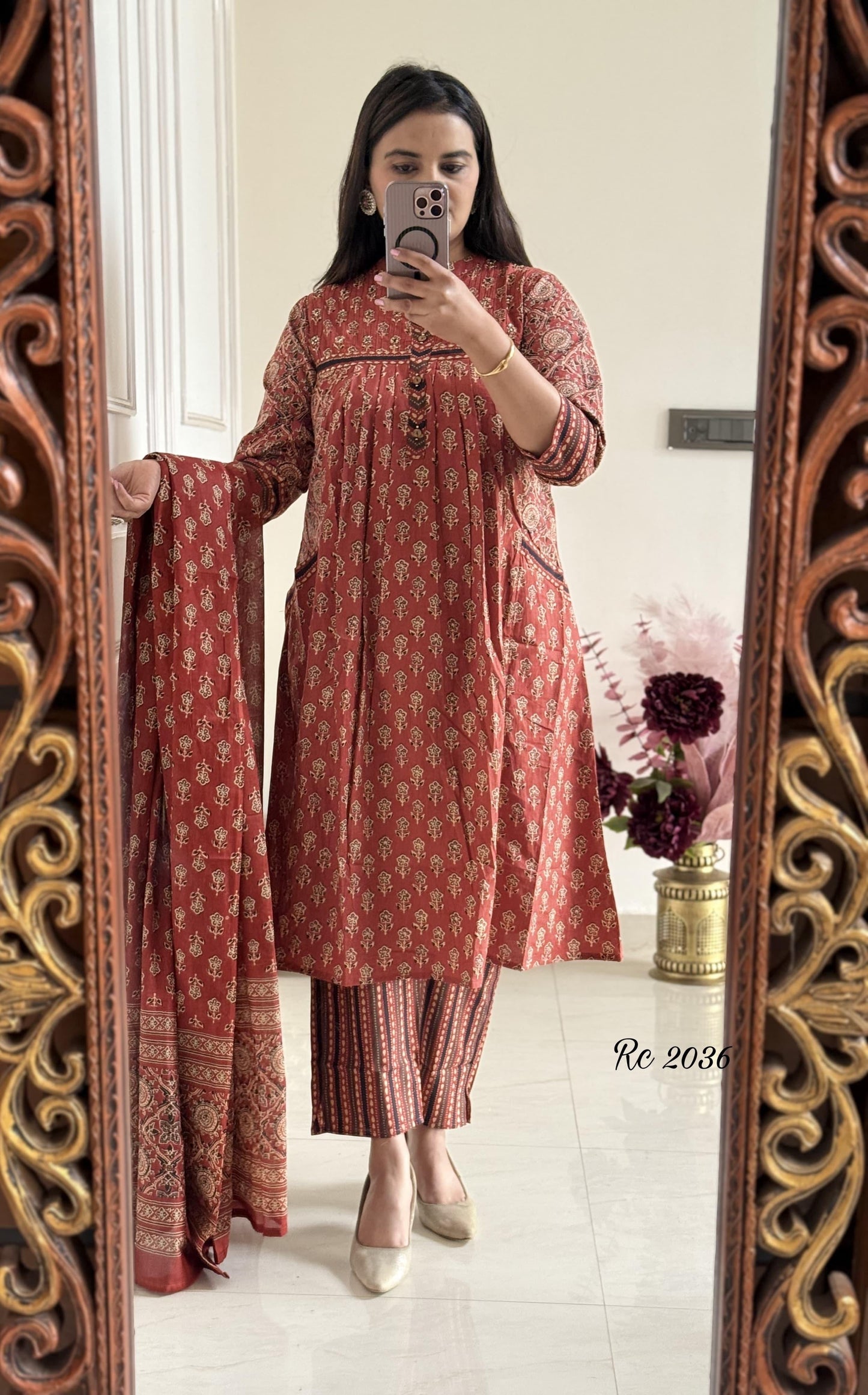 Pure Soft Cotton Summer Special Block Print work Kurti Pant Dupatta Set (Ready to Wear)