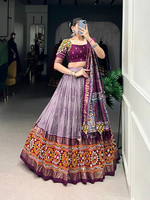 Tassar Silk Ikkat Print work Navratri Special Chaniya Choli (Ready To Wear)