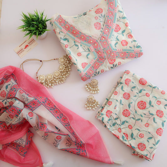 Pink handwork Inaayat Floral Suit Set